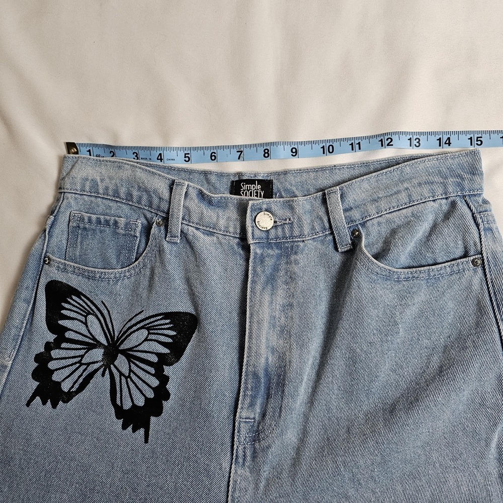 Simple Society Denim Jeans Butterflies Size 9/29 Light Wash High Waist Wider Leg - Picture 5 of 6